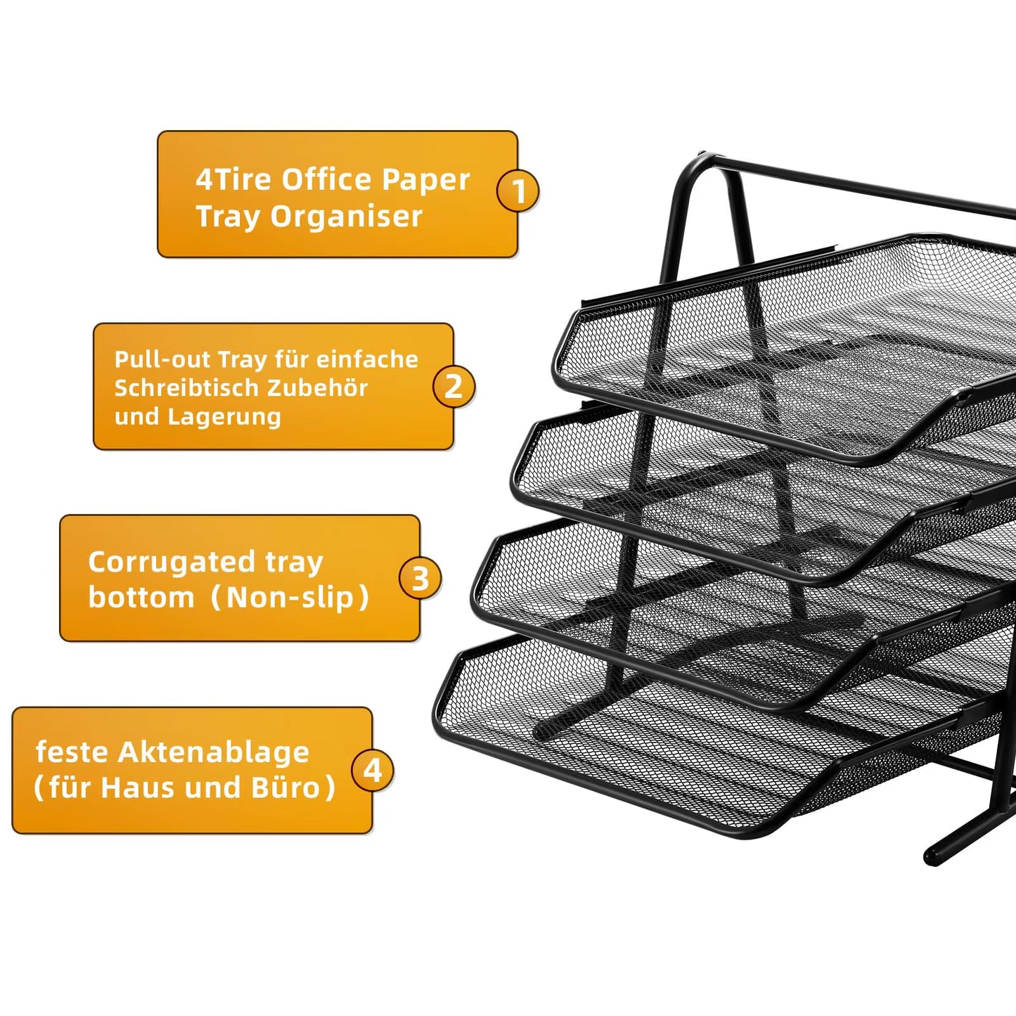 4-Tier Mesh Desk Organizer for Office Documents and Paper File Storage
