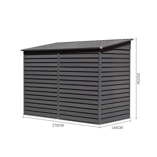 Durable Outdoor Steel Storage Shed with Secure Lockable Doors and Sloped Roof, Weather-Resistant Galvanized Metal Tool Shelter
