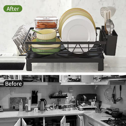 Black Single Layer Dish Rack and Drainer, Steel Plate and Bowl Organizer, 50 x 25 x 20 cm