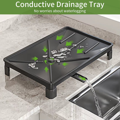 Black Single Layer Dish Rack and Drainer, Steel Plate and Bowl Organizer, 50 x 25 x 20 cm