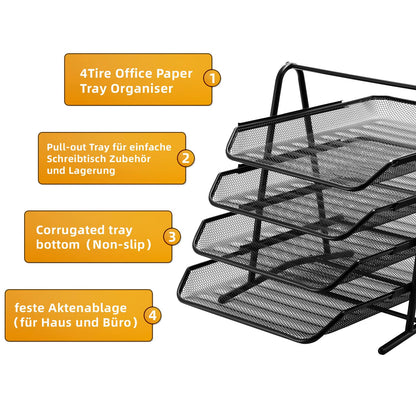 4-Tier Mesh Desk Organizer for Office Documents and Paper File Storage