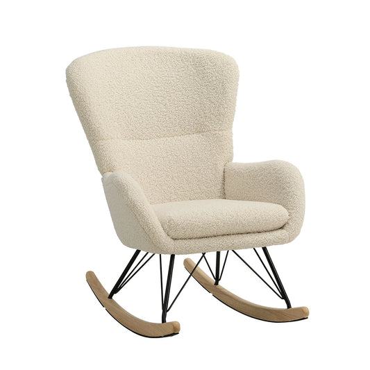 Beige Contemporary Faux Wool Rocking Chair with Cushion