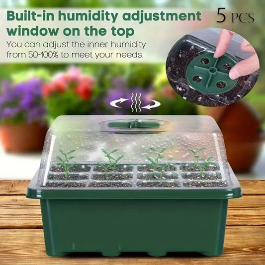 5-Pack Plant Propagators with Lids - 12-Cell Seed Trays for Indoor Gardening and Seed Planting