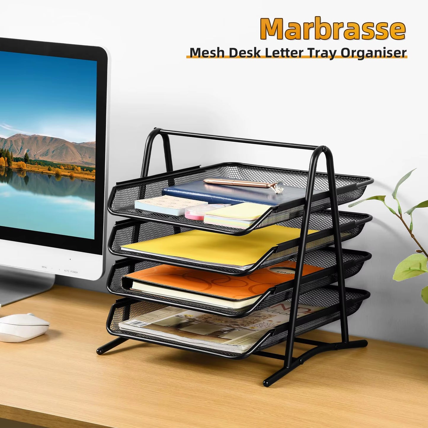 4-Tier Mesh Desk Organizer for Office Documents and Paper File Storage