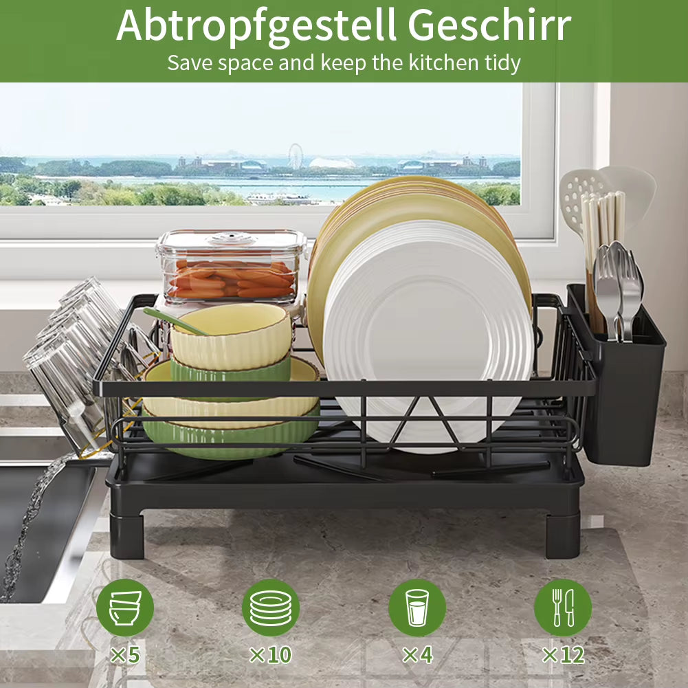 Black Single Layer Dish Rack and Drainer, Steel Plate and Bowl Organizer, 50 x 25 x 20 cm